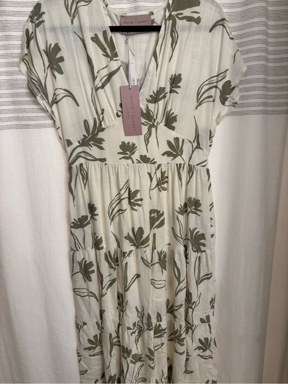 Women’s Floral Cream and Olive Green Dress